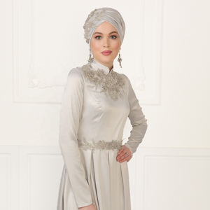 Vestido de novia musulmán de manga larga, largo, cuello alto, modesto - Product Image 1