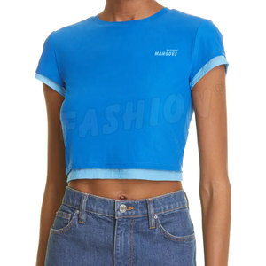 Camiseta corta transpirable de algodón de alta calidad para mujer, camiseta holgada con logo personalizado, cuello redondo, camiseta corta para mujer con calidad premium. - Product Image 2