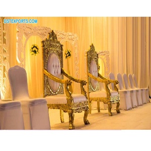 Designer White Golden Wedding Throne <b>Chair</b> Latest Designed Luxury Event <b>Chair</b> Set Traditional Indian Ceremony Bride Groom <b>Chairs</b> - Product Image 1