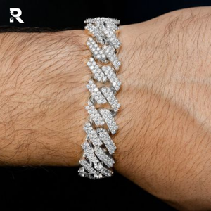 Pulsera Cubana de Diamantes Redondos con Corte Brillante de 15.50 Quilates, Chapada en Oro Blanco, Rosa y Amarillo de 14 Quilates, Certificada por IGI, para Hombre, de RRP Jewels - Product Image 1