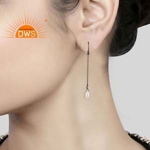 Natural <b>Pearl</b> Gemstone <b>Earrings</b> 925 Silver Jewelry Manufacturer Rhodium Plated Long Chain <b>Drop</b> <b>Earrings</b> Jewelry Wholesaler - Product Image 3