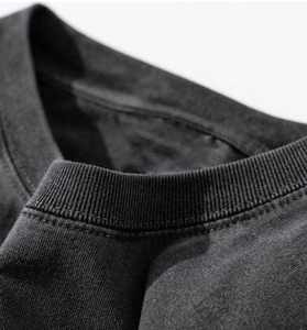 เสื้อยืดผู้ชายขนาดใหญ่พิเศษสไตล์วินเทจขนาดใหญ่พิเศษผ้าคอตตอน100% ซักสีดำพิมพ์ไหล่ตกขนาดพิเศษงาน OEM ตามสั่ง - Product Image 3