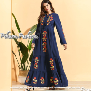 Maxivestido largo tradicional de manga larga, bordado Floral, hecho a mano - Product Image 4