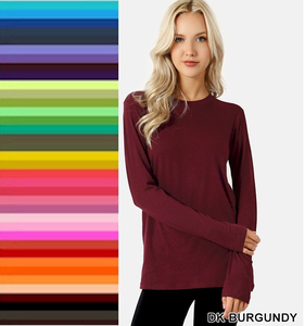 OEM Design Womens Custom T Shirt Crew Neck Long Sleeve Cotton Stretch <b>Top</b> Wholesale Price with Custom Printing Methods Service - Product Image 2