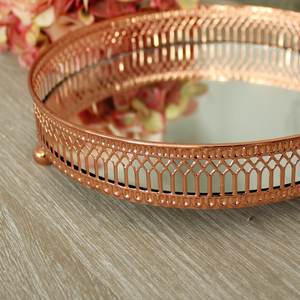 ถาดเสิร์ฟทรงกลมตกแต่งพร้อมกระจกสีโรสโกลด์ ขอบกระจกสีโรสโกลด์ ฐานตั้ง - Product Image 2