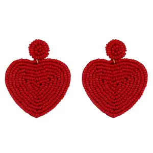 Women Boho Beaded Earrings Heart Handmade Seed Beaded Drop Earrings Dangle Earrings for Girls Fashion Accessories from India.
