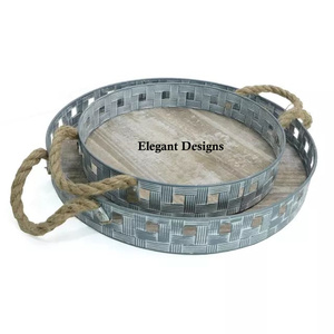 Bandeja de servicio galvanizada con forma redonda, plato de servicio galvanizado ecológico, hecho a mano, barato, venta al por mayor - Product Image 2