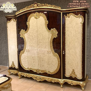 Meubles de chambre à coucher luxueux faits à la main avec finition dorée, ensemble de meubles de chambre à coucher classiques sculptés à la main, villa européenne, lit en bois massif - Product Image 4