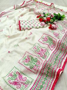 Sarees Silk Party Wear Indien Dernier Designer Femmes Porter Sari avec Blouse Japon Satin Crape Soie Tissus Doux Impression Numérique Sari Vêtement - Product Image 5