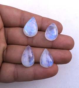 4pcs Top Grade Blue Fire Gemstone Cabochons Smooth Pear Shape White Rainbow <b>Moonstone</b> Beads for Jewelry Making - Product Image 4