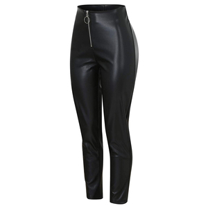 Pantalones Casuales Ajustados de Cintura Media al por Mayor, Personalizados en Cuero PU de Color Puro para Invierno, Estilo de Frente Plano - Product Image 5