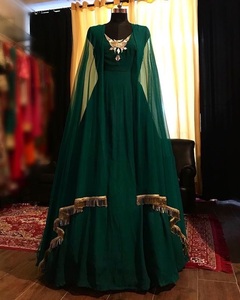 ELEGANT--EMBROIDERY AVEC CRISTAL VERRE PERLES, DABKA, TRAVAIL SUR NECK--FLOOR-LENGTH ROBE pour Parti-PORTER @ 2022 - Product Image 1