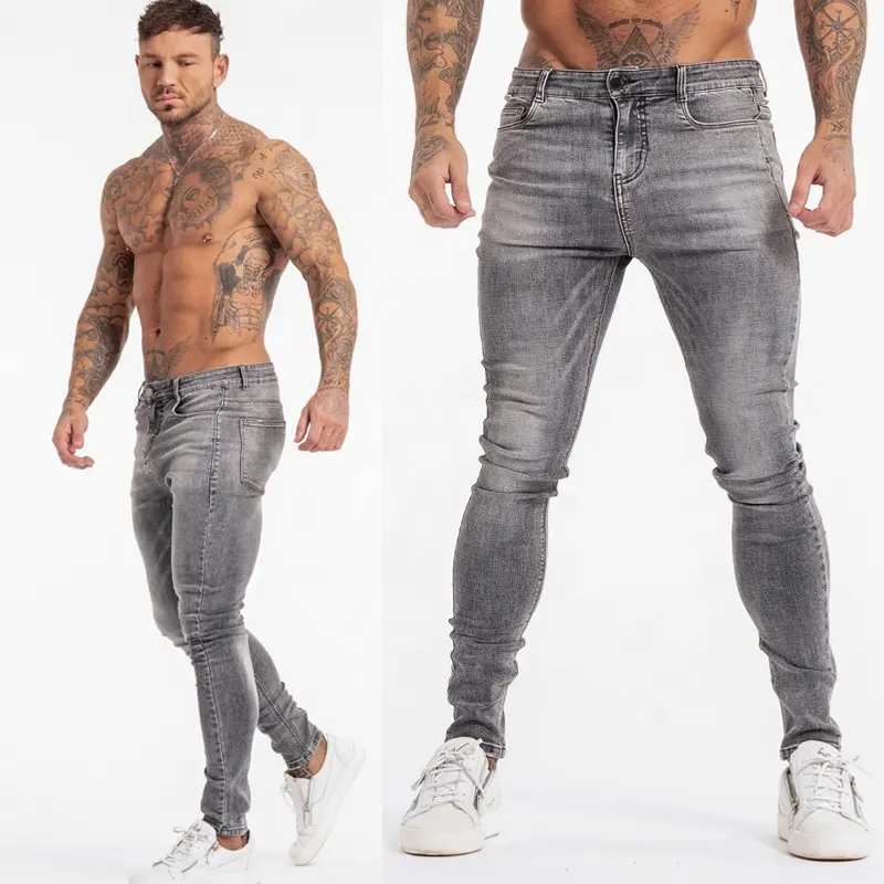 Dropship Fashion Brand Distressed Grey Super Stretchy Pantalones De Hombre Jeans Mens Pants Slim Fit Skinny Denim Jeans Men