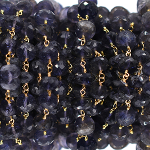 Iolite Faceted Rondelle Rosary Chain 8–9mm Brass 18K Gold Plated <b>Wire</b> Wrapped Gemstone Chain Sold by Foot - Product Image 2
