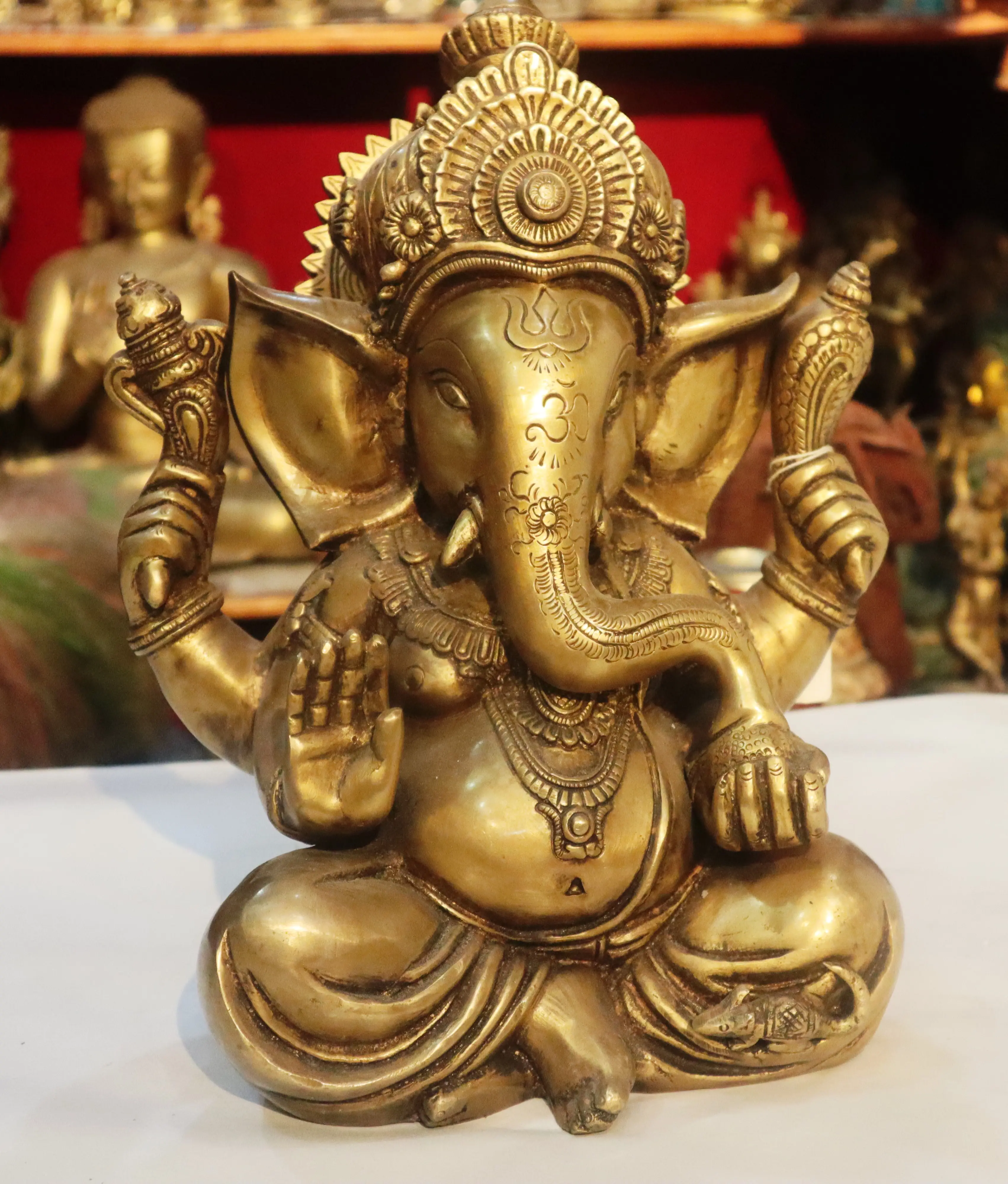 Patung Ganesh Buatan Tangan, 33 Inci Patung Gajah Hindu Dewa Sukses Kustom Patung Emas Ornamen Kreatif Seni Logam Kerajinan Agama