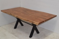 Table à manger de style farmhouse de luxe, plateau en bois de manguier, base en métal en fonte, moderne, pliable, multi-usage, 6 places, pour la maison ou l'hôtel