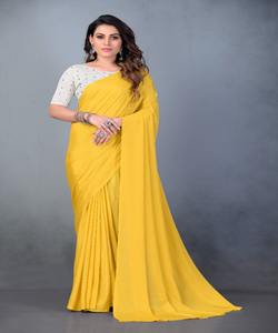 Georgette ชุดส่าหรีดีไซน์สวยเรียบๆมาใหม่เสื้อ unstitched ชุดปาร์ตี้ขายส่งราคา - Product Image 1