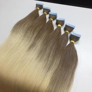 Extensiones de cabello humano Remy virgen 100%, cinta ombré, marrón/Rubio, cinta rusa Natural - Product Image 1