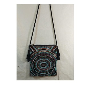 Bolso de Mano Tipo Hobo de Diseño para Mujer, Bordado, Hecho a Mano, Estilo Bohemio Indio, de Yute, Multicolor, para la Noche o Compras - Product Image 4