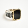 Composé de pierres précieuses en Onyx noir naturel pour homme, bagues tendance, en laiton et argent, Style turc, bijoux, 925