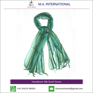 Hot Selling Best Design Green Color Handloom <b>Silk</b> <b>Scarf</b> - Product Image 2