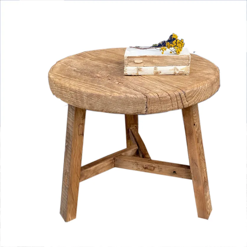 שיובש Elm עגול צד שולחן כפרי עץ ריהוט סלון דקורטיבי קפה שולחן ישן גלם עץ צד שולחן סיטונאי