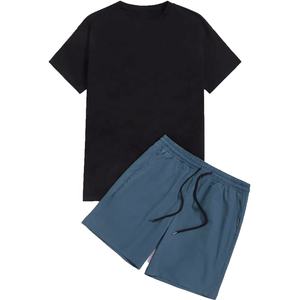 Conjunto de ropa deportiva personalizada para hombre: pantalón corto de verano y Camiseta con estampado de letras y cordón informal de 2 piezas con patrón sólido - Product Image 5