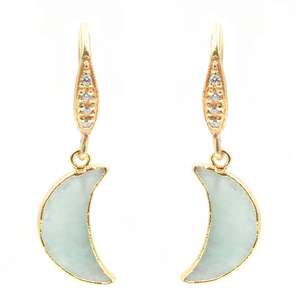 Amazonite — boucle d'oreille en Zircon argent Sterling, 32 à 33 MM, boucle en forme de lune plaquée or - Product Image 1