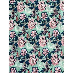 Indian Handmade Pastel Teal and Ocean Green Rose Pink Floral 100 % Soft Cotton Fabric by the Tard - Product Image 5