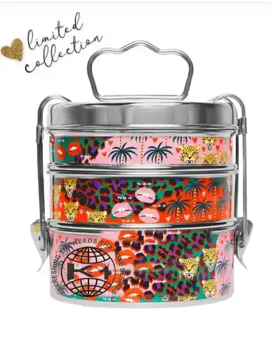 Personalizado indio Tiffin manejar colorido esmalte brillante de Metal de la caja de almuerzo