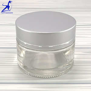 Pot cosmétique vide de luxe en verre transparent de 50 ml avec couvercle en aluminium doré brillant/argent mat pour crème visage et contour des yeux et lotion - Product Image 4