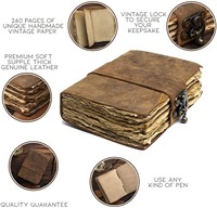 Carnet de voyage en cuir fait main, style vintage, avec bords festonnés, reliure spirale, couverture rigide, Grimoire de sorcière, 240 pages