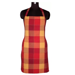 Algodón orgánico impermeable GOTS certificado 220 GSM peso correas ajustables delantal color azul comprobado delantal con bolsillo frontal - Product Image 4