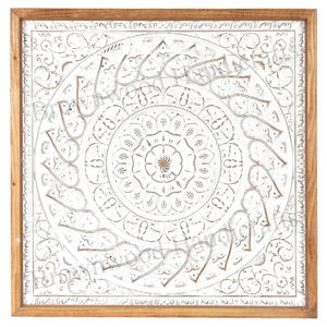 Panneau mural en bois MDF sculpté à la main de qualité supérieure, vente en gros d'usine, 90x90 cm, couleur blanc brûlé antique, pour la décoration - Product Image 1