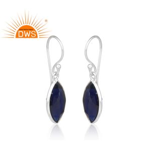 Boucles d'oreilles en corindon bleu naturel avec pierre précieuse, en argent fin, vente en gros, 925 - Product Image 2