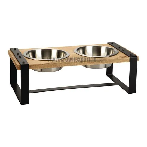 El yapımı ahşap yemek köpek standı su ahşap çelik kase mango ahşap özelleştirilmiş boyutu hindistan kedi maması besleyici köpek maması stand