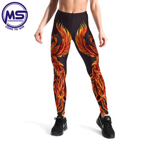 Ropa de gimnasio personalizada para mujer, pantalones de entrenamiento elásticos con estampado de Fénix 3D, mallas deportivas largas de tela de punto de cintura alta - Product Image 2