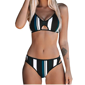 Women's Customizable Blue <b>White</b> Striped <b>Bikini</b> Set Strapless Animal Letter Knitting Print Summer Beach Adjustable Strap Adults - Product Image 1