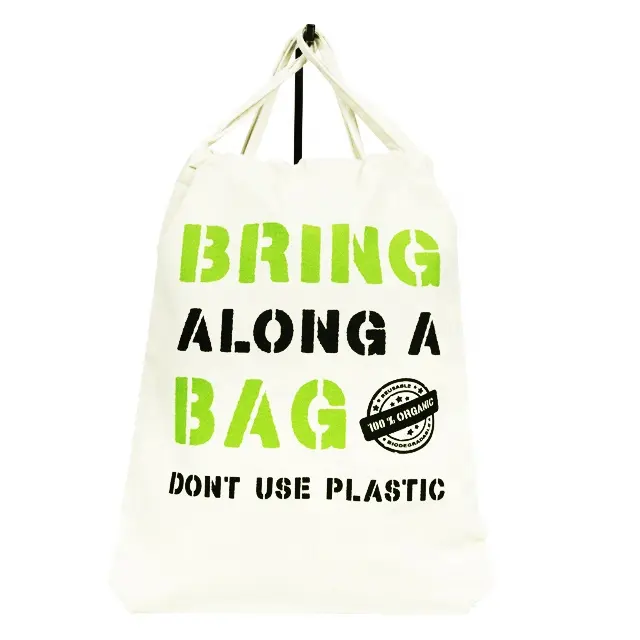 Mochila/mochila de lona para mujer con "Bring Along a Bag, Dont use Plastic" serigrafía SA 8000-2014 certificada india made
