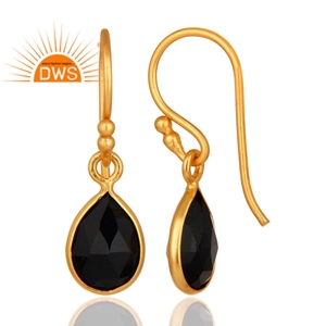<b>Black</b> Onyx Gemstone <b>Earring</b> Designer <b>Gold</b> Plated 925 Silver Hook <b>Earring</b> Jewelry Supplier Vintage Collection - Product Image 3
