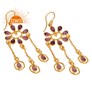 Bezel Set Amethyst Gemstone Earrings Wholesale Indian Handmade Gold Plated 925 Silver Chandelier Earrings Jewelry - Product Image 2