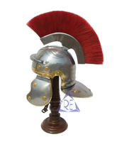 Casque de centurion romain médiéval avec armure d'artisanat en métal panache rouge pour le bureau et la décoration intérieure Costume de jeu de rôle viking