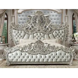 Couronne en argent Antique lit sculpté à la main de luxe Style Maharaja lit Double qualité lits de luxe de Style européen - Product Image 1