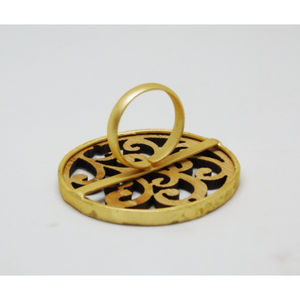 Trending-Anillo de madera de latón para niñas y mujeres, diseño a la moda, hecho a mano, chapado en oro, acabado mate, circular - Product Image 3