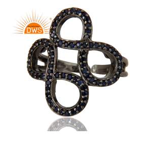 Anillo de plata de primera ley y zafiro azul para mujer, sortija, plata esterlina 925, medio infinito - Product Image 4