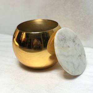 Pot de bougie en métal de luxe plaqué or brillant, récipient de bougie en métal vide avec couvercle de haute qualité - Product Image 4