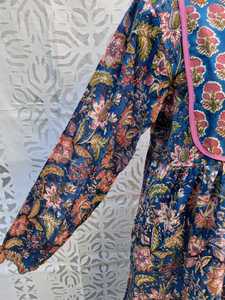 Vestido Largo Informal de Mujer con Estampado de Bloques de Algodón de Alta Calidad, Diseño de Cuello Redondo, Ajuste Holgado y Manga Larga - Product Image 3