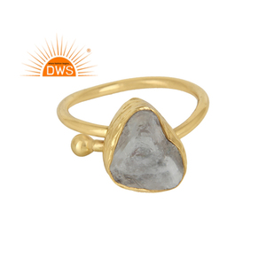 Rough Rainbow Gemstone Bezel Setting Cuff Design Handmade Gold Plated <b>Brass</b> <b>Ring</b> Fashion Jewelry Classic Collection - Product Image 1
