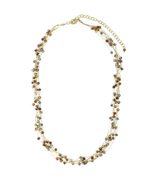 Multi strand gold metallic wire necklace with bronze, copper, and silver faceted glass beads Necklace Women Fashion Accessories