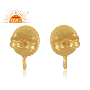 Pendientes con conector de Latón chapado en oro, joyería de diseño indio, con perlas naturales y gemas - Product Image 2